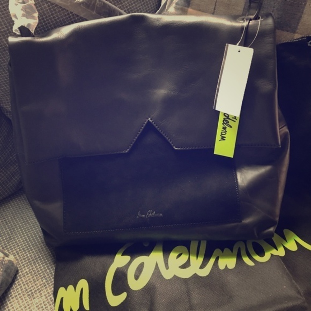 NWT Sam Edelman Black Leather Large Foldover Bag